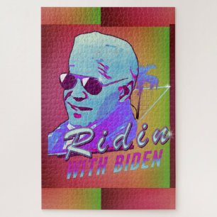Ridin' mit Biden Synthwave Outrun Retro Palme Tree Puzzle