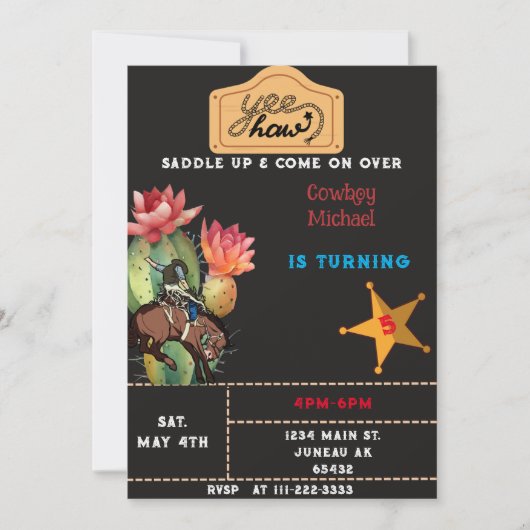 Riding Cowboy Western Cactus Birthday Einladung (Vorderseite)