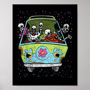 Riding Hippie Van Halloween Kostüm Retro Knochen Poster