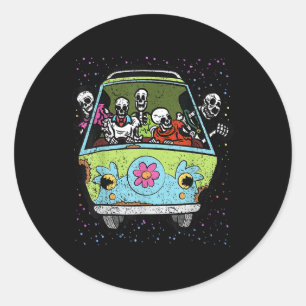 Riding Hippie Van Halloween Kostüm Retro Knochen Runder Aufkleber