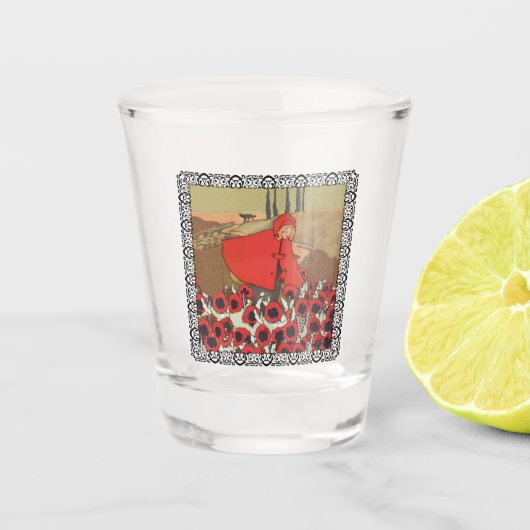 Riding Hood Field of Blume Wolf Verzierte Grenze Schnapsglas (Vorderseite)