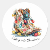 Riding Into Christmas - Festive Cowboy Boots with Runder Aufkleber (Vorderseite)