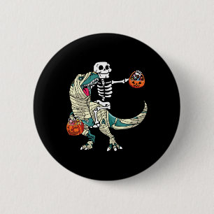 Riding Mummy Dinosaur T Rex Halloween Funny Pumpki Button