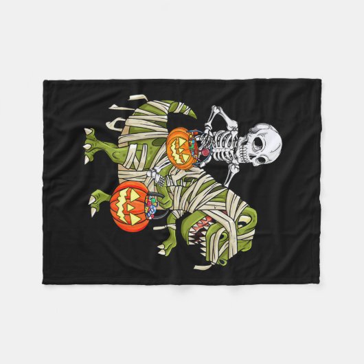 Riding Mummy Dinosaur T Rex Halloween Funny Pumpki Fleecedecke (Vorderseite (Horizontal))