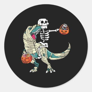 Riding Mummy Dinosaur T Rex Halloween Funny Pumpki Runder Aufkleber