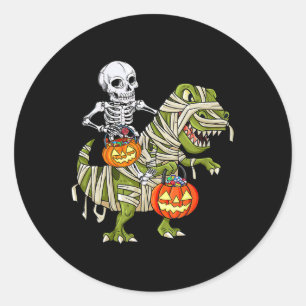 Riding Mummy Dinosaur T Rex Halloween Funny Pumpki Runder Aufkleber