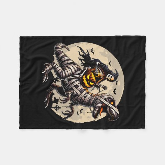 Riding Mummy Dinosaur T Rex Pumpkin Funny Hallowee Fleecedecke (Vorderseite (Horizontal))