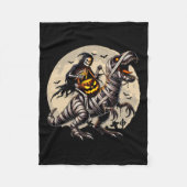 Riding Mummy Dinosaur T Rex Pumpkin Funny Hallowee Fleecedecke (Vorderseite)