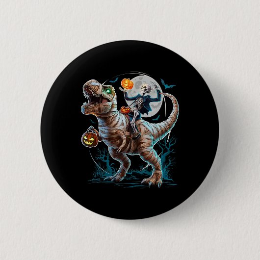 Riding Mummy Pumpkin T Rex Dinosaur Funny Hallowee Button (Vorderseite)