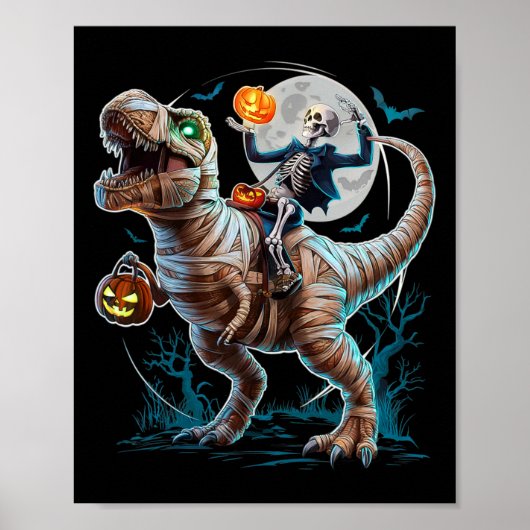 Riding Mummy Pumpkin T Rex Dinosaur Funny Hallowee Poster (Vorne)