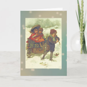 Riding on a Cart of Holly Feiertagskarte
