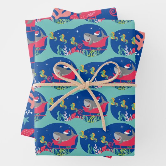 Riding Sled Wrapping Paper Sheets von Santa Shark Geschenkpapier Set (Beispiel)
