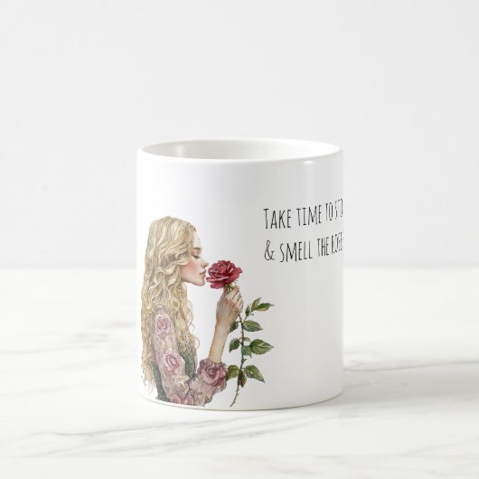Rieche an den Rosen Blondes Mädchen Kaffeetasse (Mittel)