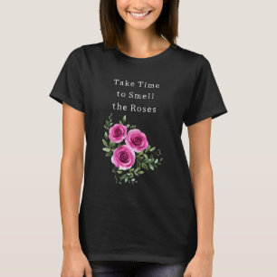 Rieche an den Rosen Pink Flowers Black Stripes T-Shirt