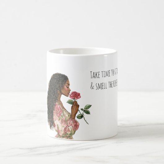 Rieche an den Rosen Schwarzes Mädchen Kaffeetasse (Mittel)