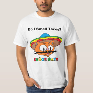 Rieche ich Tacos? Senor Gato Cartoon Schnurrbart K T-Shirt