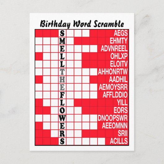 Riechen Sie die Blume Word Scramble Postkarte (Vorderseite)