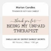 Riecht wie ein Funny Candle Label Quadratischer Aufkleber (Vorderseite)