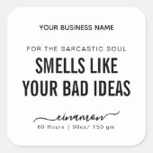 Riecht wie ein Funny Candle Label Quadratischer Aufkleber (Vorderseite)