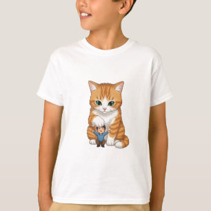 Riesen-Ginger-Tabby-Katze und kleiner Junge Kinder T-Shirt