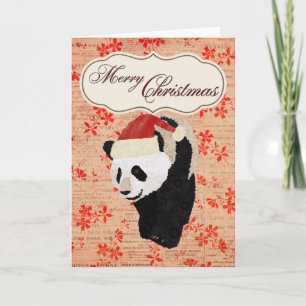 Riesen-Panda Rote Florale Weihnachtskarte Feiertagskarte