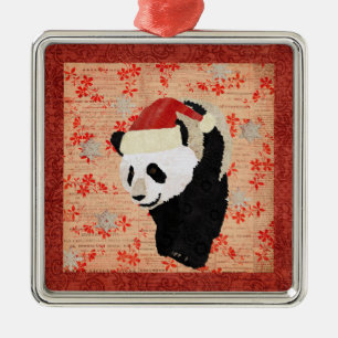 Riesen-Panda-Rote-Schneesterne-Anhänger Silbernes Ornament