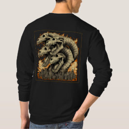 Riesen-Skelett-Kaiju-Monster-Stadt-Langarm T-Shirt