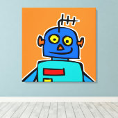 Riesenblauer Cartoon Robot Canvas Print Leinwanddruck (Insitu (Holzboden))