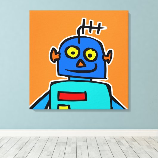 Riesenblauer Cartoon Robot Canvas Print Leinwanddruck (Insitu (Holzboden))
