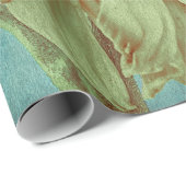 Riesenblume Aquamarin Gelb Grün Vintag Geschenkpapier (Rolleneckpunkt)