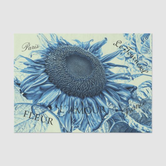 Riesenblumen Vintag Art Blue Green Script Seidenpapier (Vorderseite)