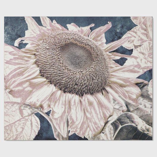 Riesenblumen Vintag Grau Sepia Decoupage Geschenkpapier (Flach)