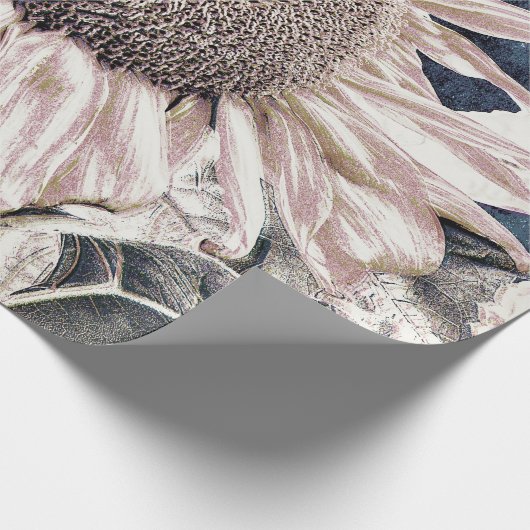 Riesenblumen Vintag Grau Sepia Decoupage Geschenkpapier (Ecke)