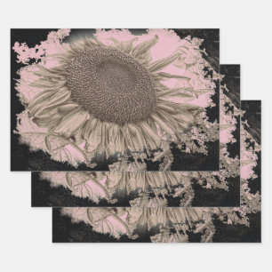 Riesenblumen Vintag Sepia Pink Black Vignette Geschenkpapier Set