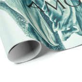 Riesenblumen Vintages Aquamarines Grünes Drehbuch Geschenkpapier (Rolleneckpunkt)