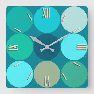 Riesendots aus dem Mittelalter, Türkis, Aqua & Bei Quadratische Wanduhr