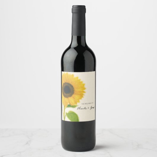 Riesenfarbene Sonnenblumen Rustikale Weinmarken Weinetikett (Vorderseite)