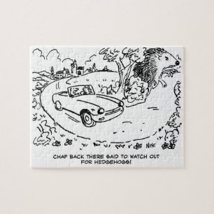 Riesengroßer Igel und Sportwagen Cartoon Puzzle