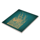 Riesenkrake Angriff Schiff Aquamarin antike Kraken Fliese (Seite)