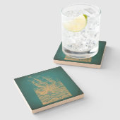 Riesenkrake Angriff Schiff Aquamarin antike Kraken Steinuntersetzer (Seitenansicht)