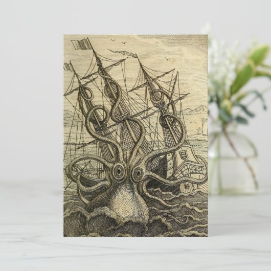 Riesenktopus Vintag 1801 Etching Dankeskarte (Stehend Vorderseite)