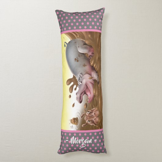 Riesenkuschion Hippos in Schlamm rosa grau. Seitenschläferkissen (Rückseite (Vertikal))