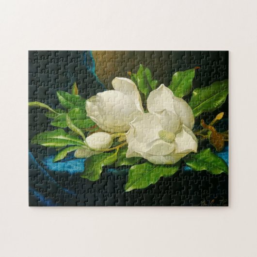 Riesenmagnolia auf blauen Velvet-Blume Hörpuzzle Puzzle (Horizontal)