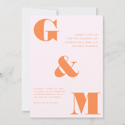 Riesenmonogramm Ampersand Peach Orange Pink Hochze Einladung (Vorderseite)