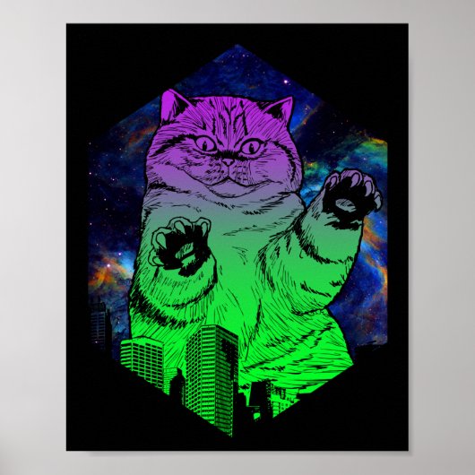 Riesenmonster Catzilla greift Cat Skyline an Poster (Vorne)