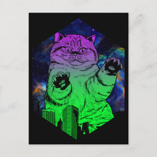 Riesenmonster Catzilla greift Cat Skyline an Postkarte