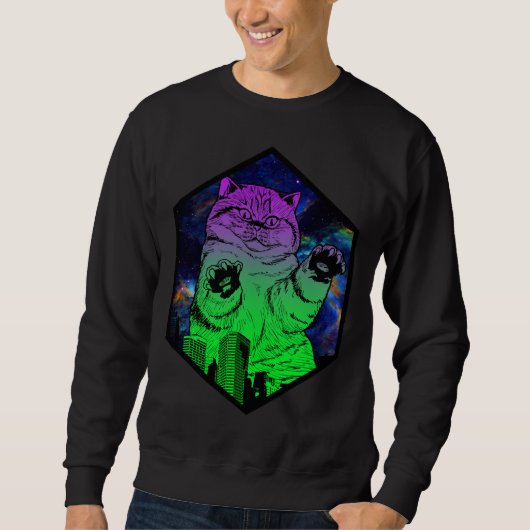 Riesenmonster Catzilla greift Cat Skyline an Sweatshirt (Vorderseite)