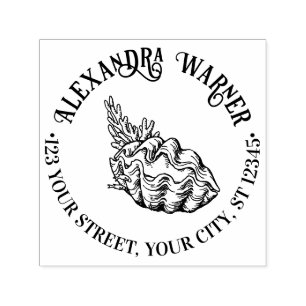 Riesenmuschelschale und Korallen-Name Rücksendeadr Permastempel