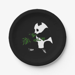 Riesenpanda isst Bambusschwarz Pappteller