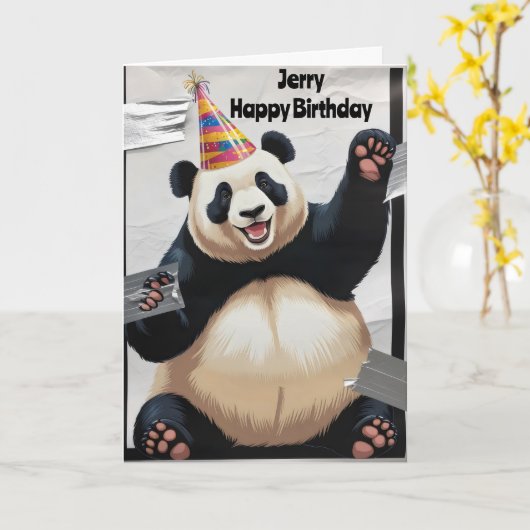 Riesenpanda mit Geburtshut Karte (Gelbe Blume)